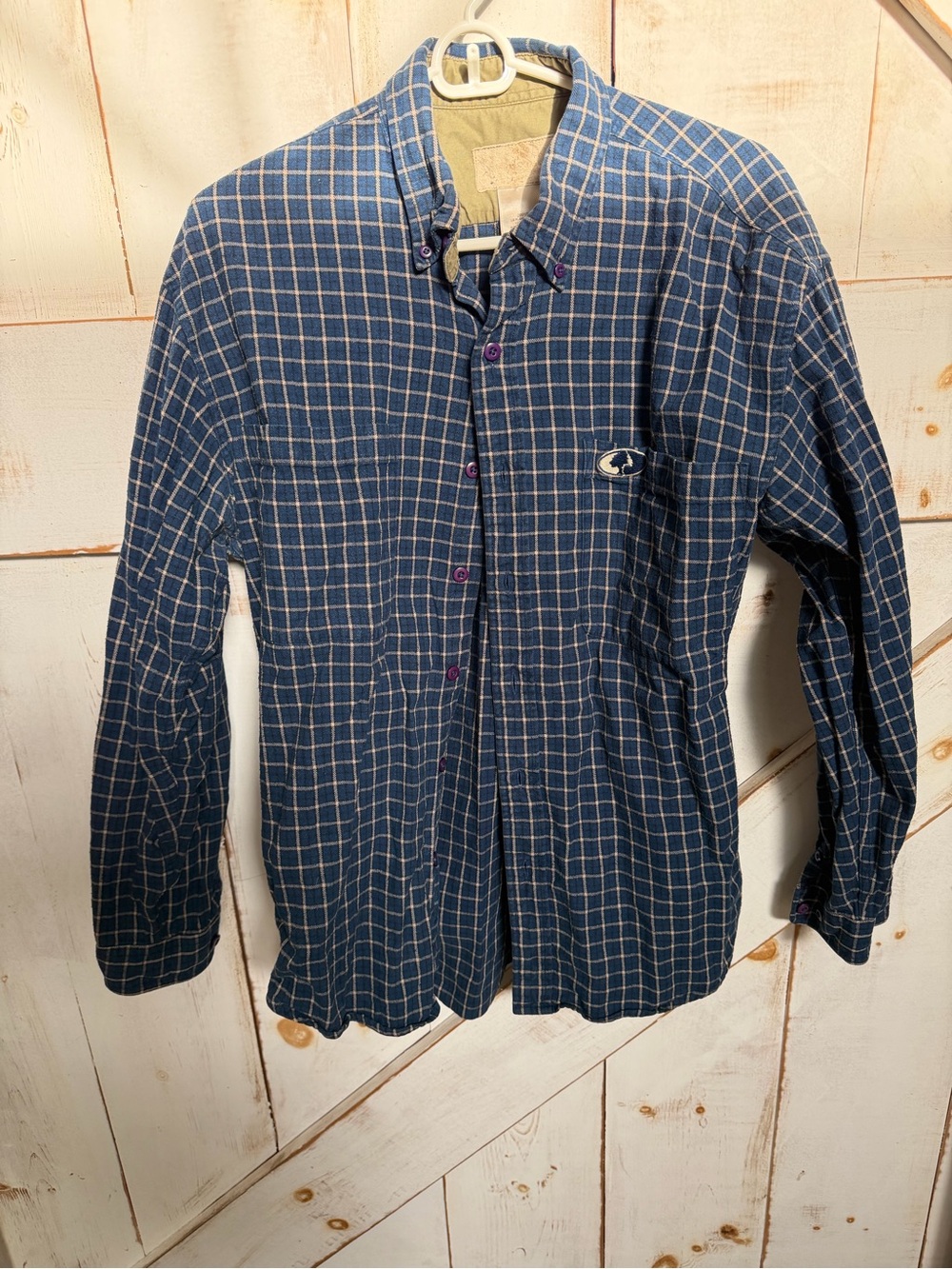 Vintage Mossy Oak Blue Plaid Button-Down Shirt -